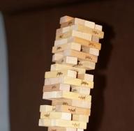 Board game with wooden blocks